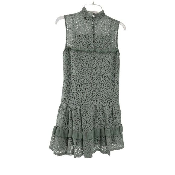 Green Lace Dress High Neck Bohemian Victorian Mini Sleeveless Jodi Kristopher XS - Picture 2 of 8